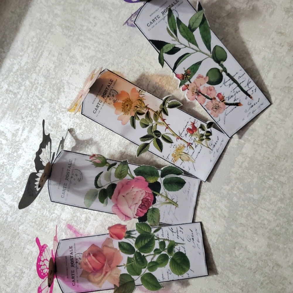 😀 HAND CRAFTED Set of 4 3d butterfly floral paper bookmarks